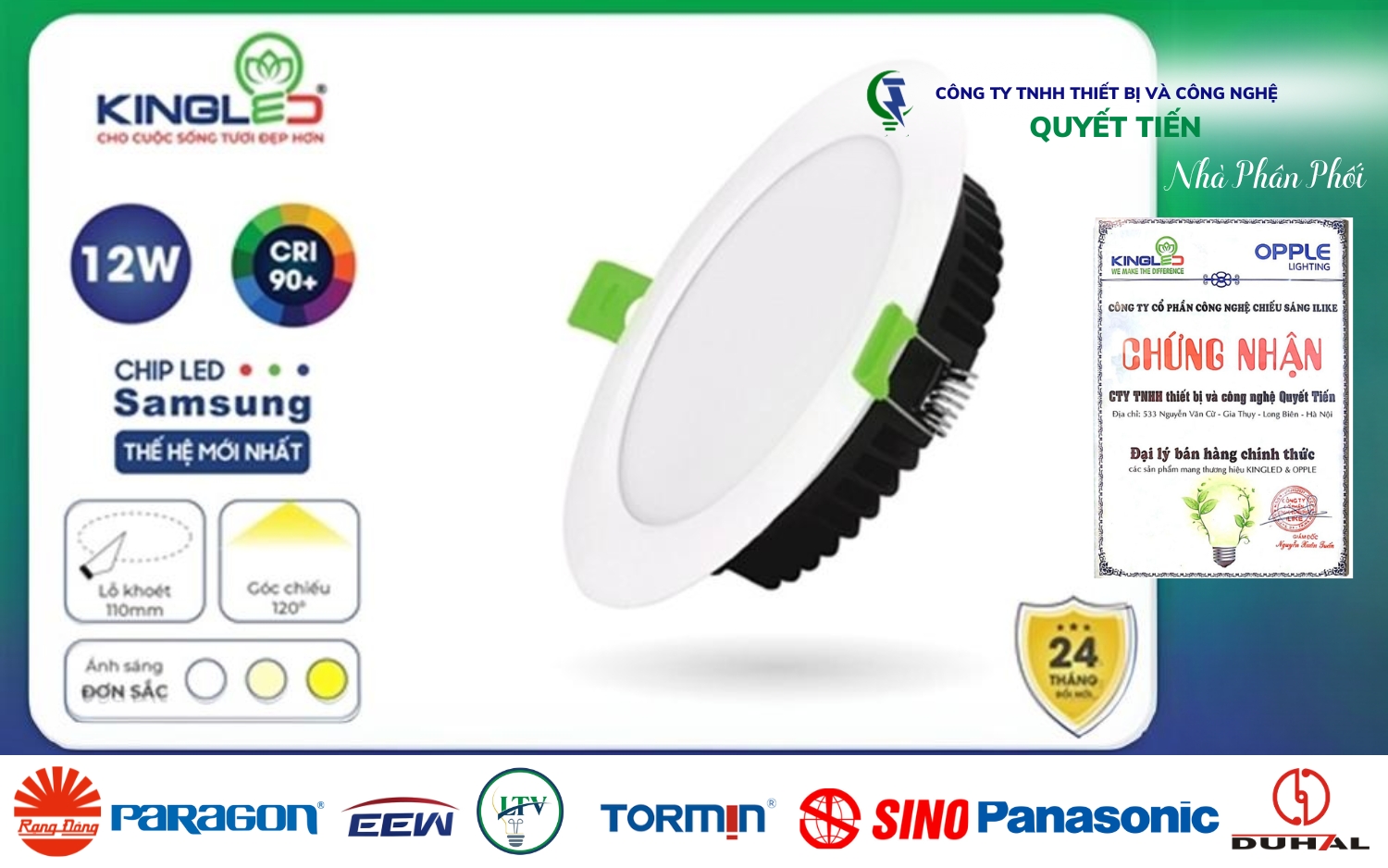 Quyết Tiến – đại lý chuyên cung cấp đèn Downlight KingLED chính hãng.