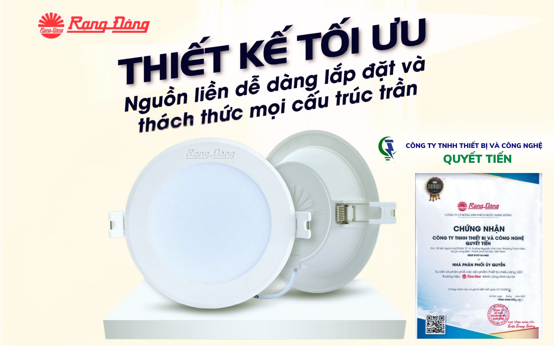 Đèn LED Downlight Rạng Đông nguồn liền dễ dàng lắp đặt và thách thức mọi cấu trúc trần.